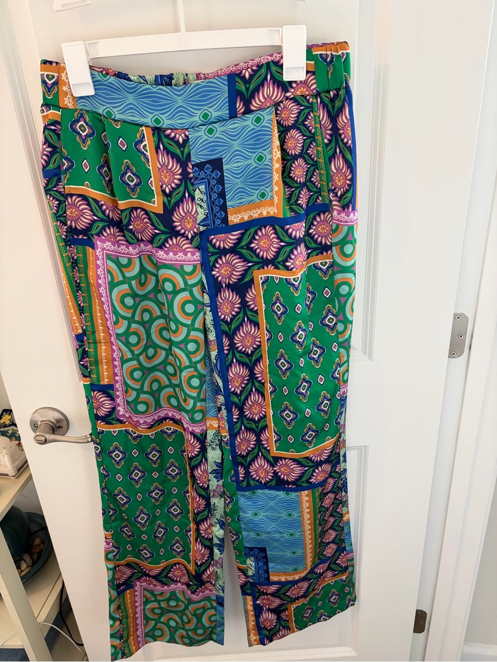 Rachel Zoe Multicolor Patchwork Palazzo Pants in Green, Blue & Purple